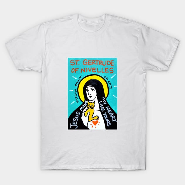 St. Gertrude of Nivelles pop folk art T-Shirt by krusefolkart